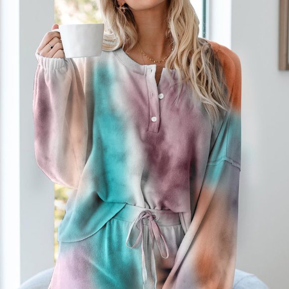 New Multicolor Tie Dye Knit Loungewear Set - Picture 4 of 12